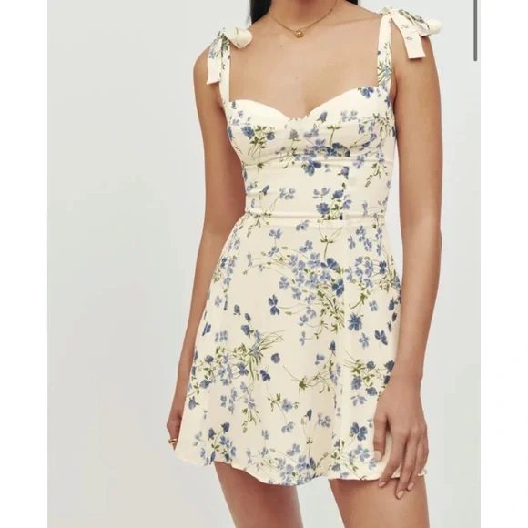 Reformation Floral Yellow Sweetheart Neckline Mini Dress - Picture 7 of 7